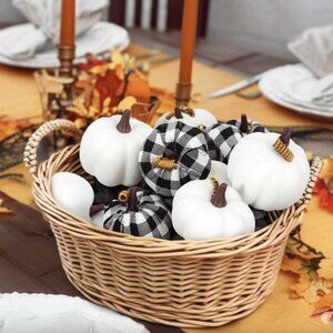 Mini Black And White Buffalo Checkered Pumpkins Fall Autumn Home Crafts 8 Count